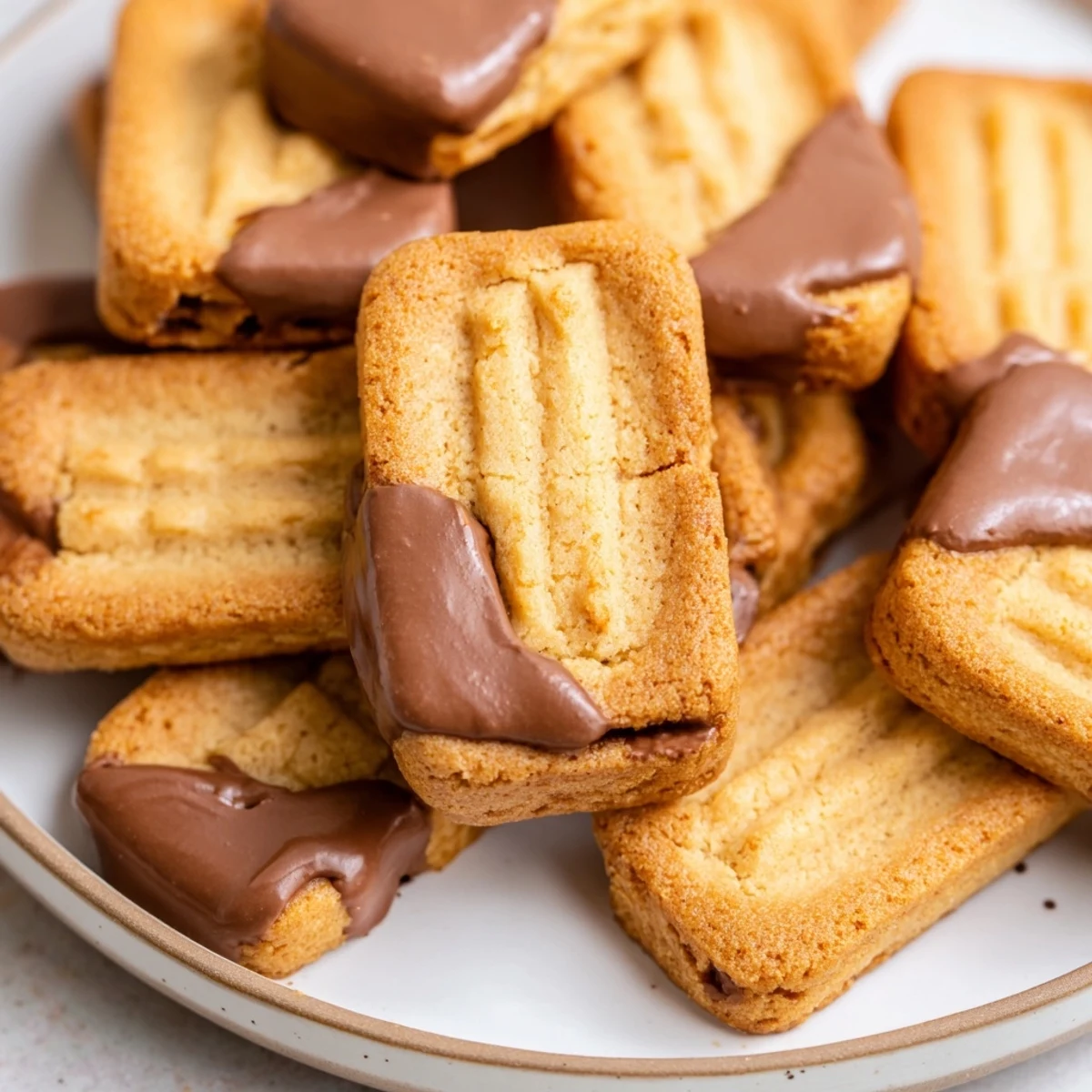 Warm, golden Peanut Butter Chocolate Chip Cookies just out of the oven, sprinkled with chocolate chips.