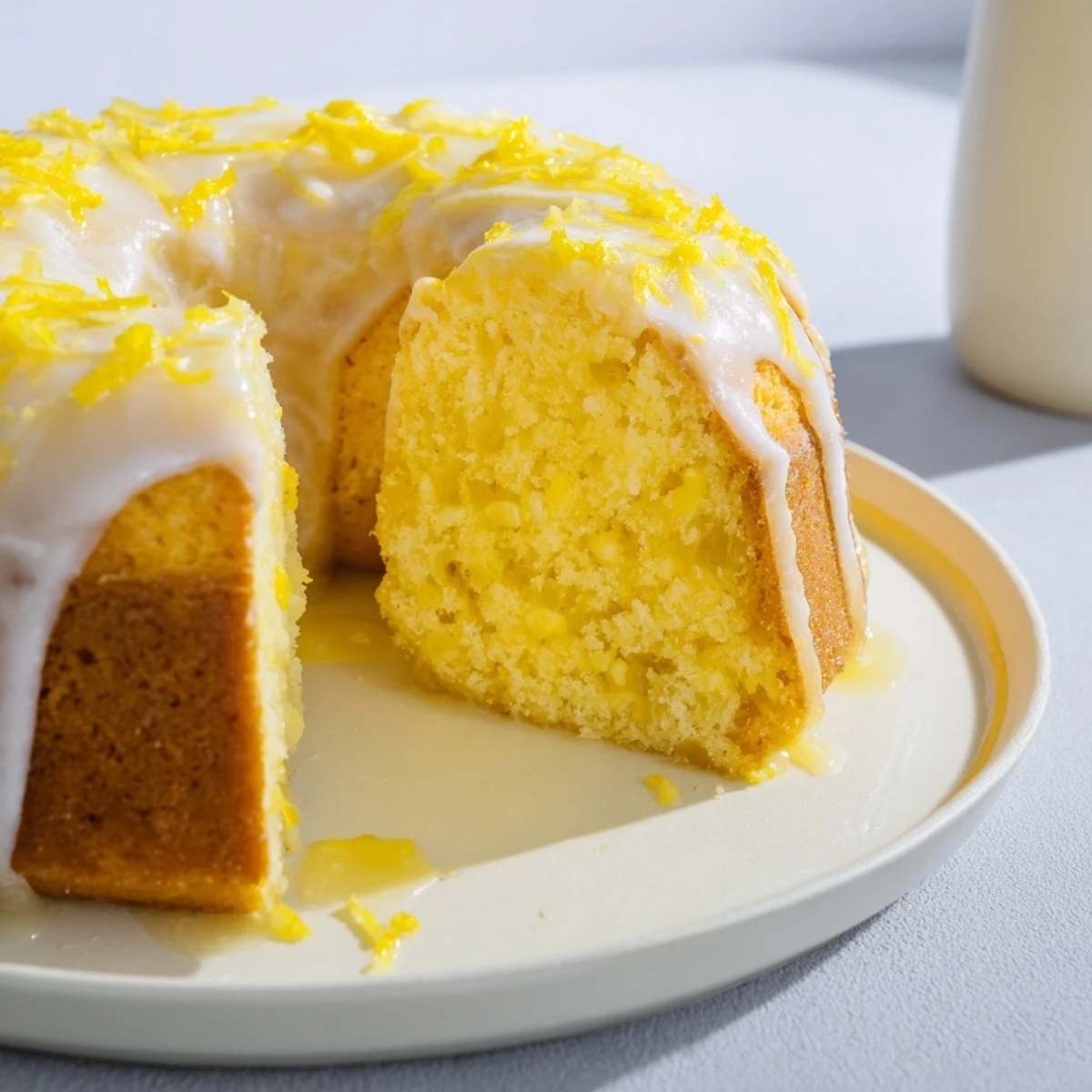 Moist, golden lemon loaf cake with a generous drizzle of tangy, sweet lemon icing.