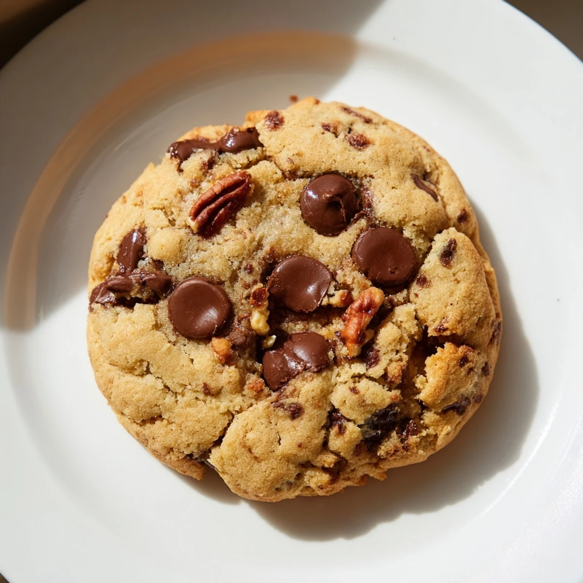 Warm, golden-brown Classic Chocolate Chip Cookies, oozing chocolate chips and ready to enjoy with milk.
