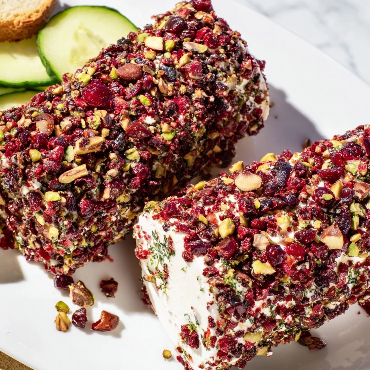 Cranberry Goat Cheese Logs beautifully displayed on a board, ready for spreading on crackers.