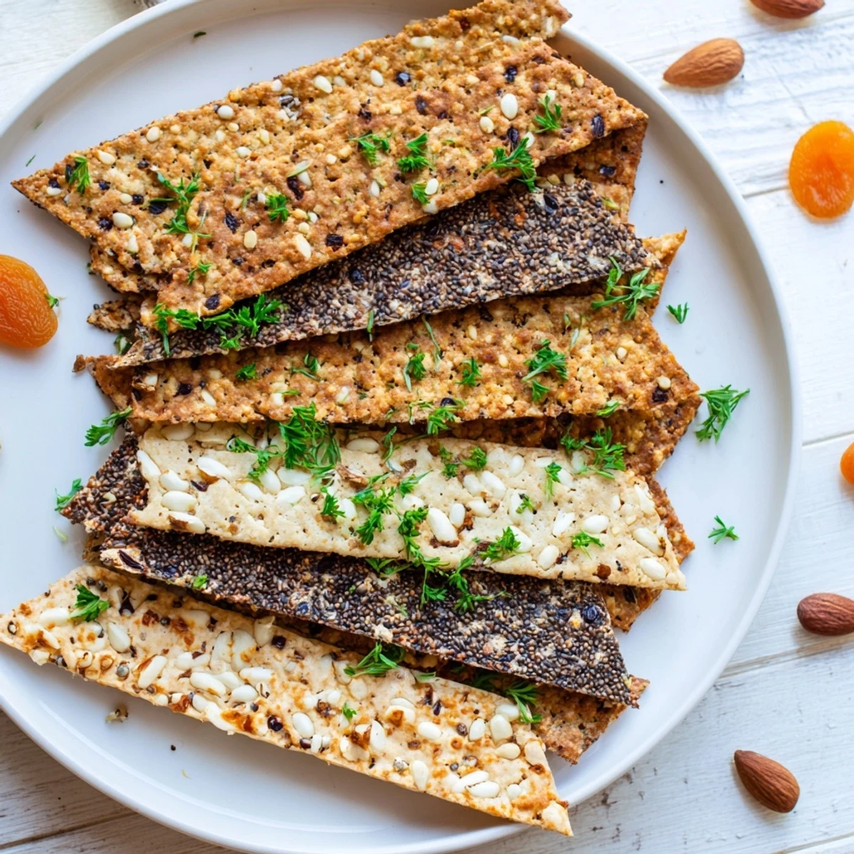Arrange assorted gourmet crackers artfully: a visual feast of textures and flavors on a platter.