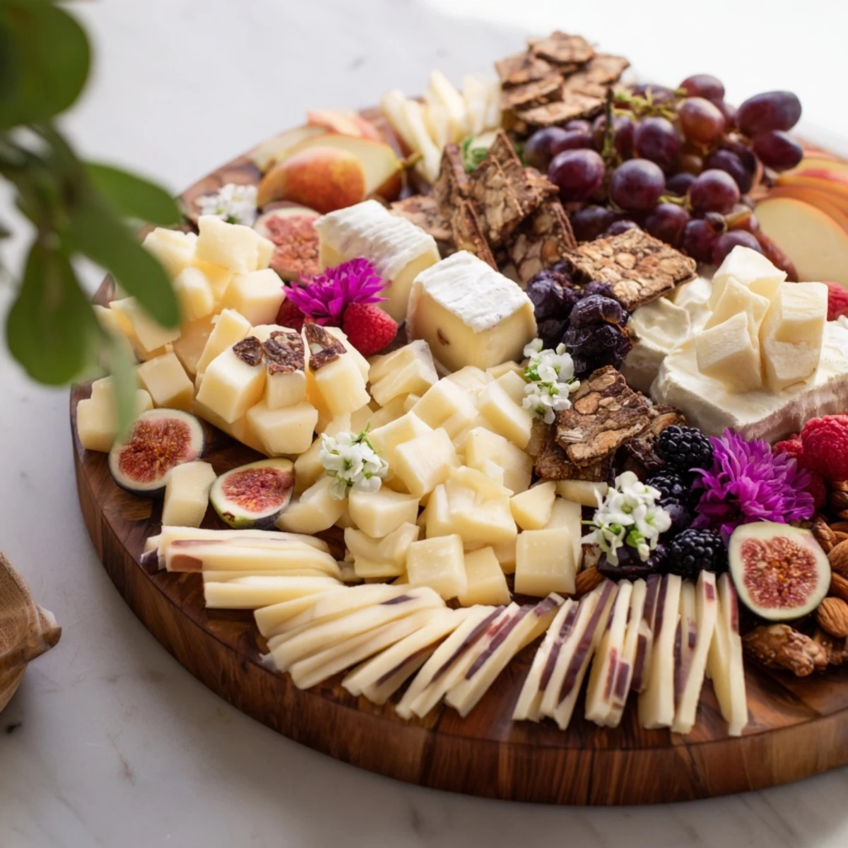 This Yin-Yang Balance recipe offers a stunning visual with blackberries dividing cheese, nuts, and fruit.