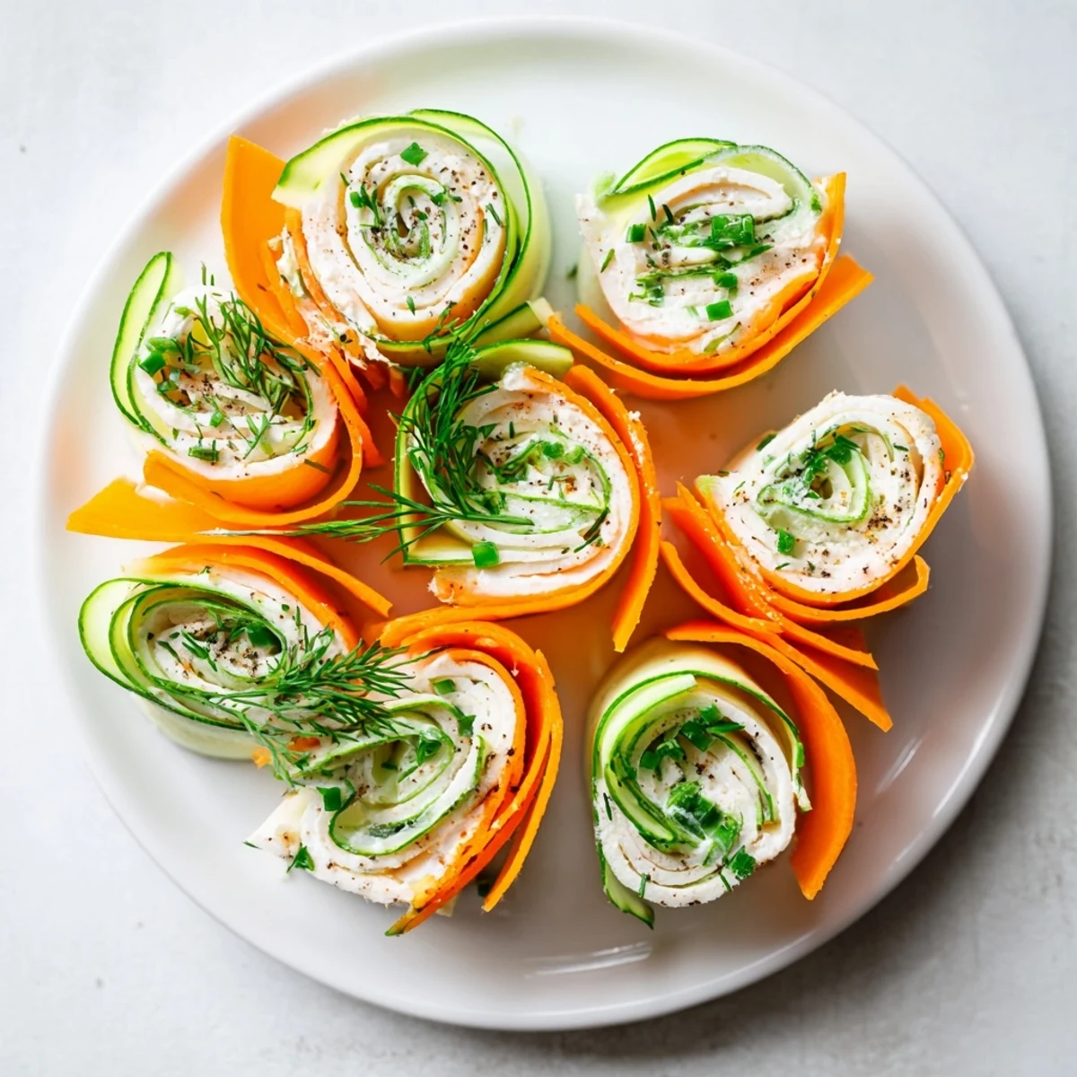 Vibrant appetizer: The Ribbon Dancer showcases colorful carrot and cucumber wrapped around savory turkey.