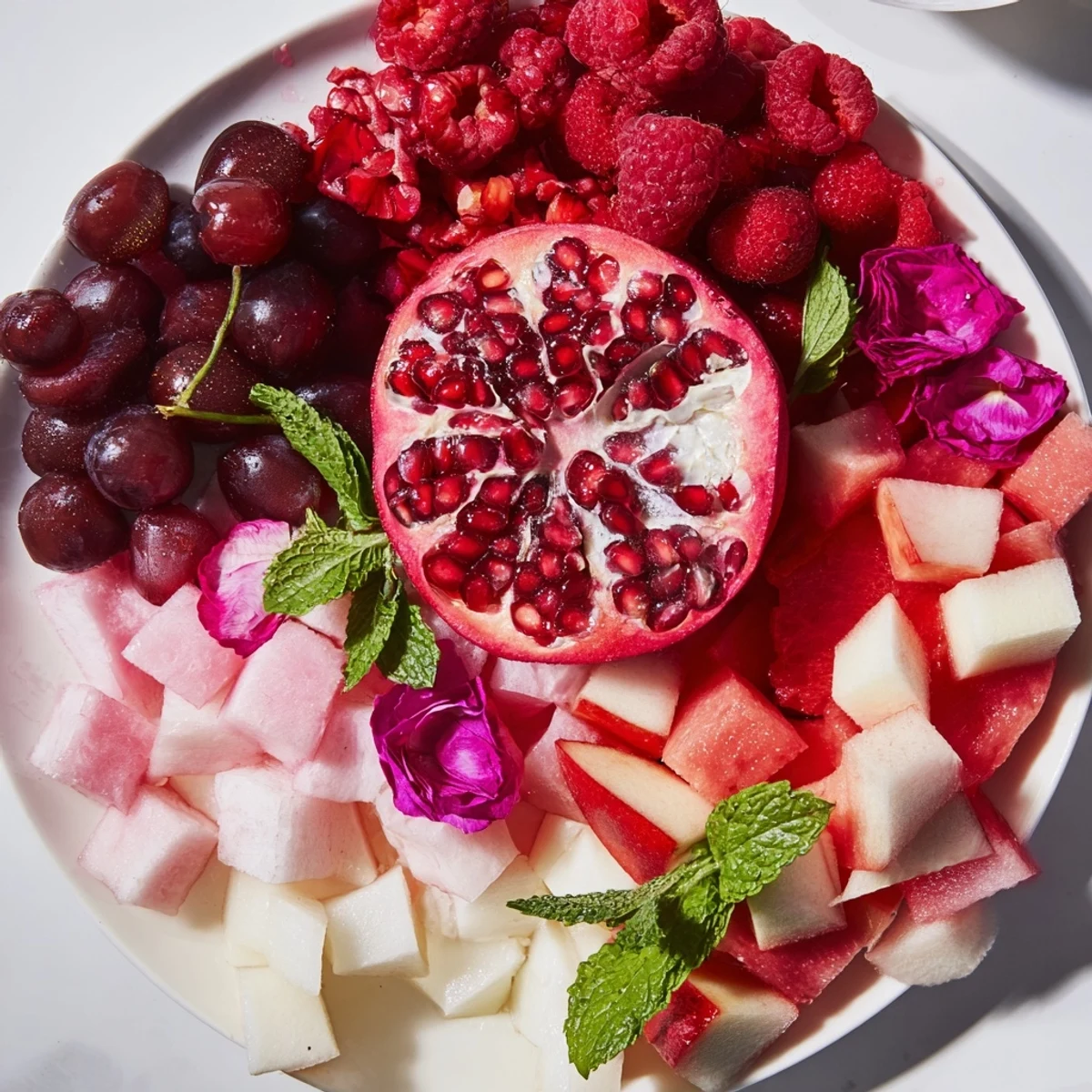Vibrant Pomegranate Pivot recipe featuring an eye-catching colorful fruit arrangement, ready to serve.