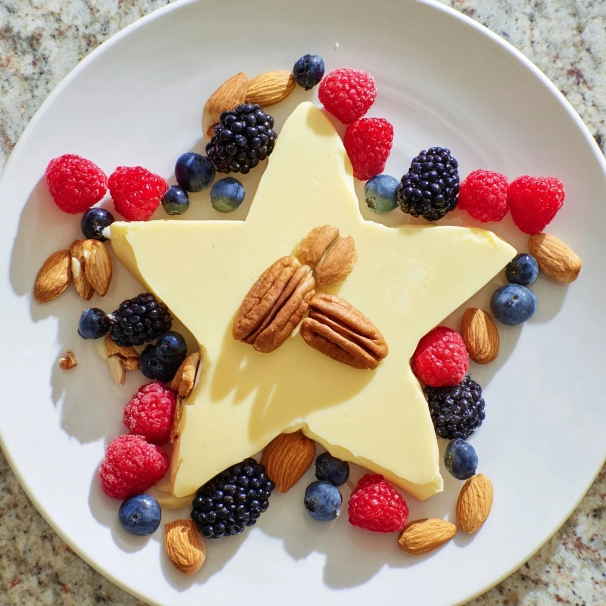 Festive Shooting Star Cheese Board: a beautiful arrangement of cheese, nuts, and vibrant fresh berries.