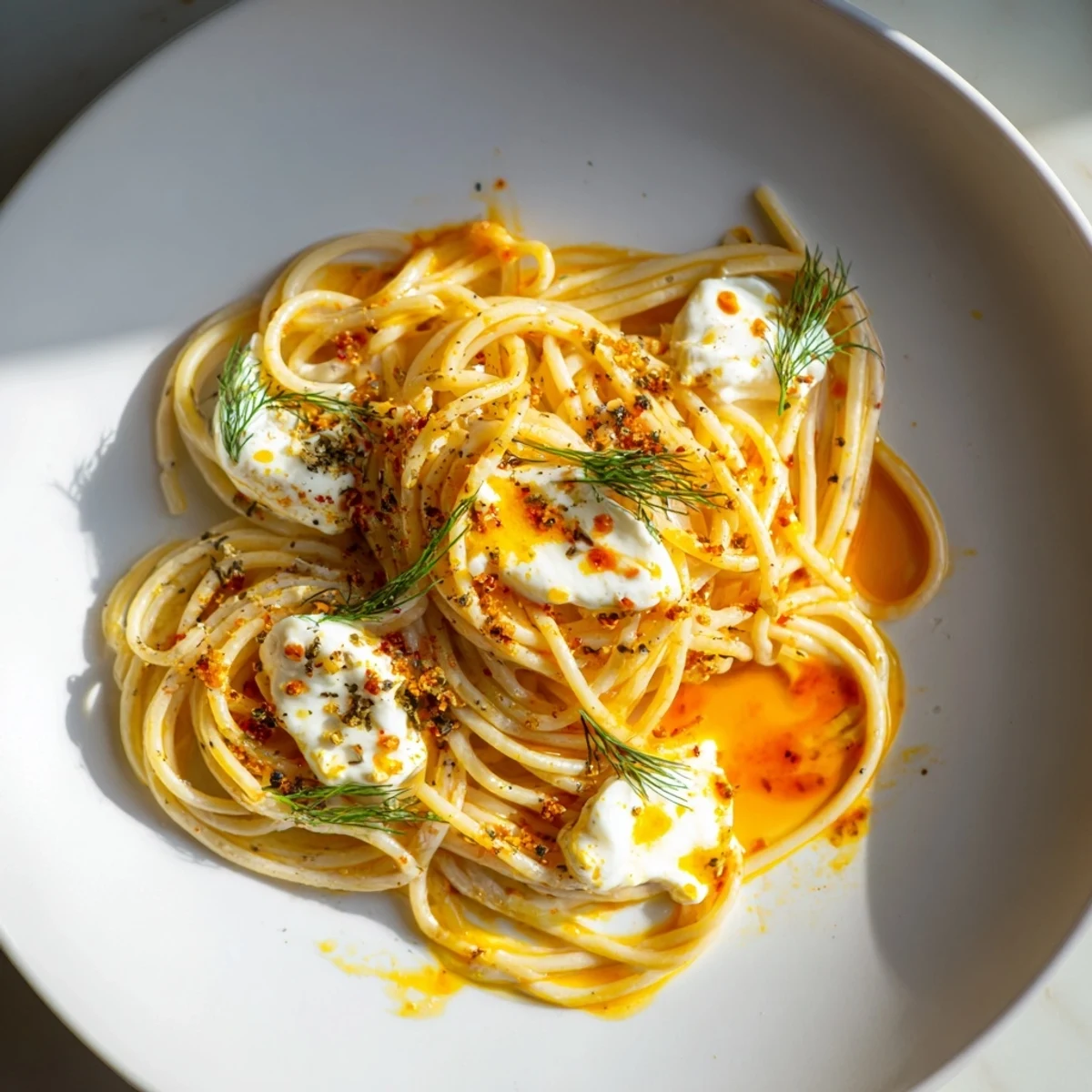 Turkish Pasta with Paprika Butter, a colorful pasta dish, topped with vibrant red paprika butter.