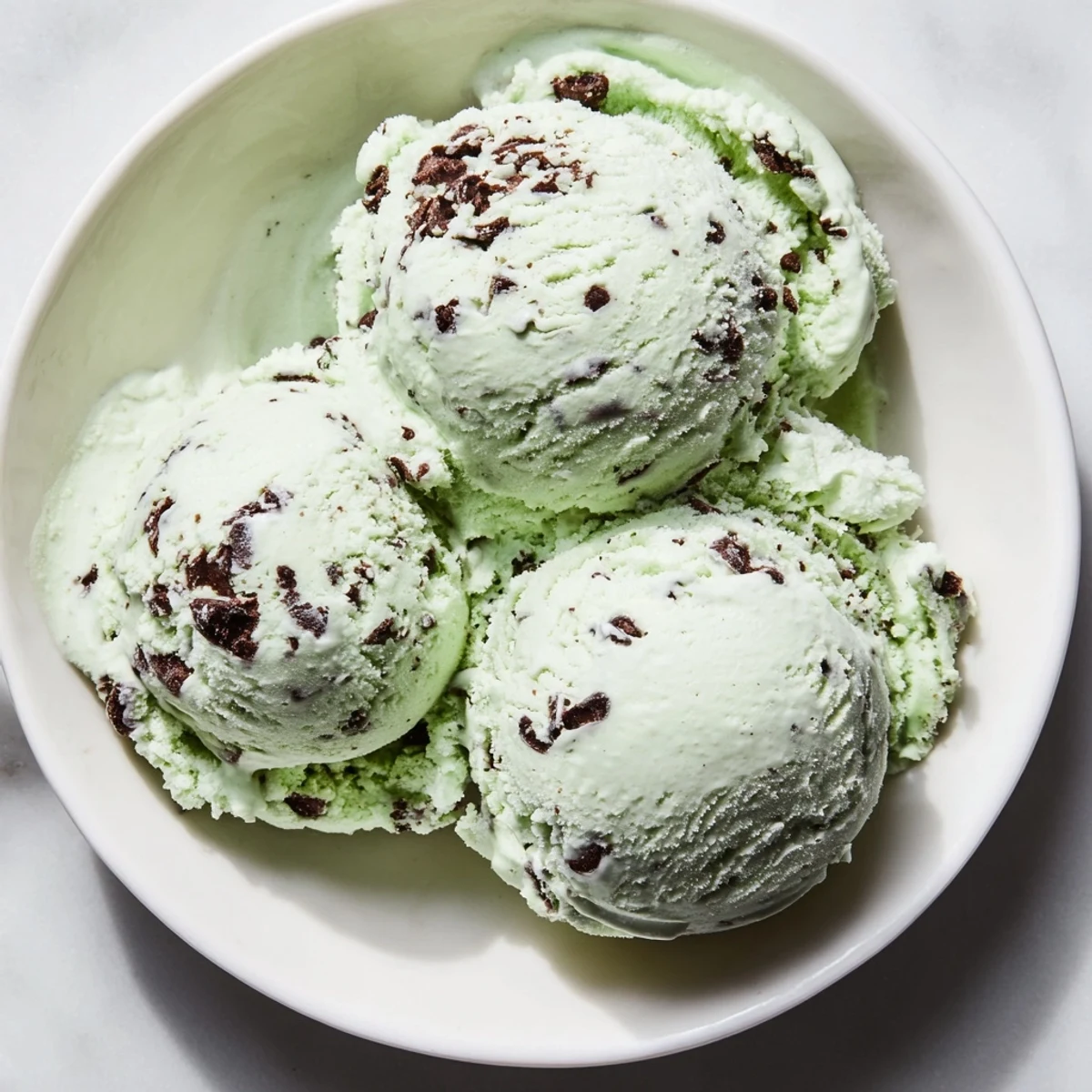Cool, refreshing mint chocolate chip ice cream, perfect for a summer dessert, waiting to be served.