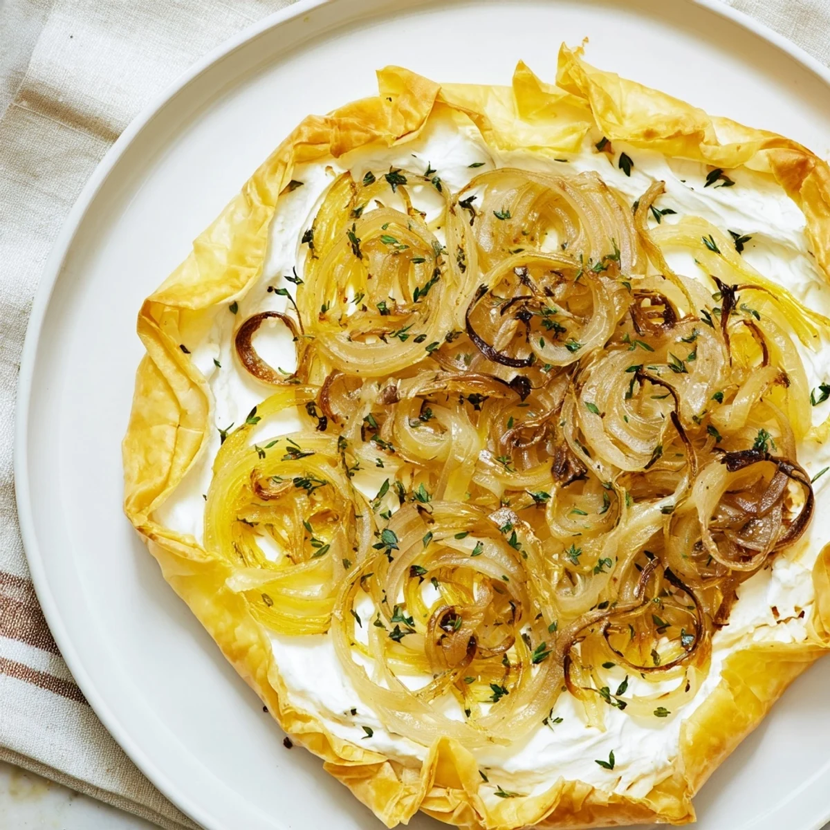 Golden caramelized onions atop the flaky pastry in this rustic Caramelized Onion Tart.