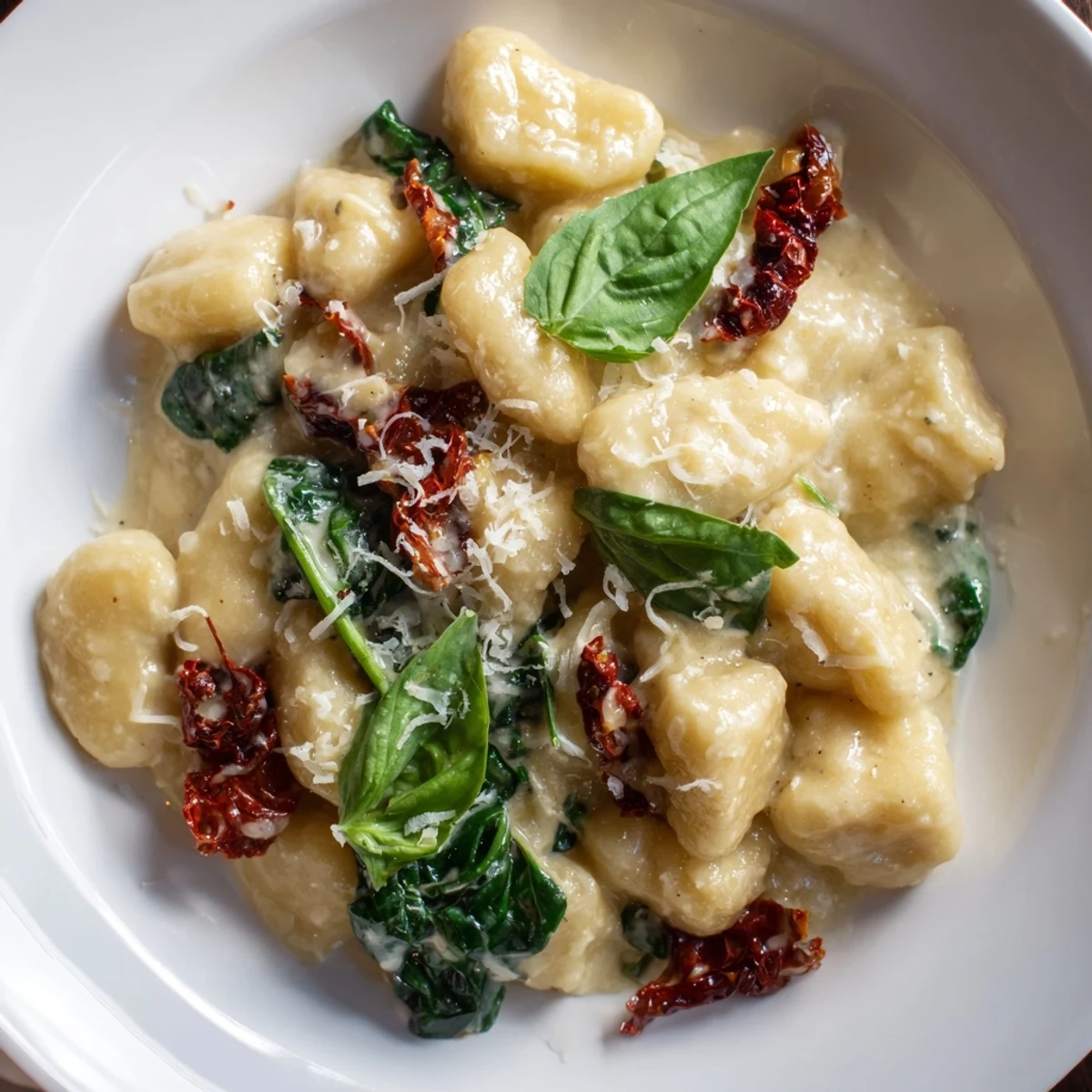 Creamy Tuscan Gnocchi: golden gnocchi bathed in a rich, creamy sauce with sun-dried tomatoes and spinach.