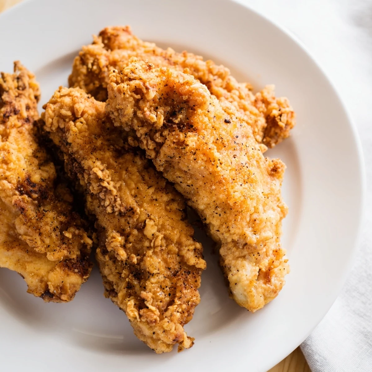 Golden-brown buttermilk fried chicken tenders, crispy and flavorful, perfect for dipping in your favorite sauce.