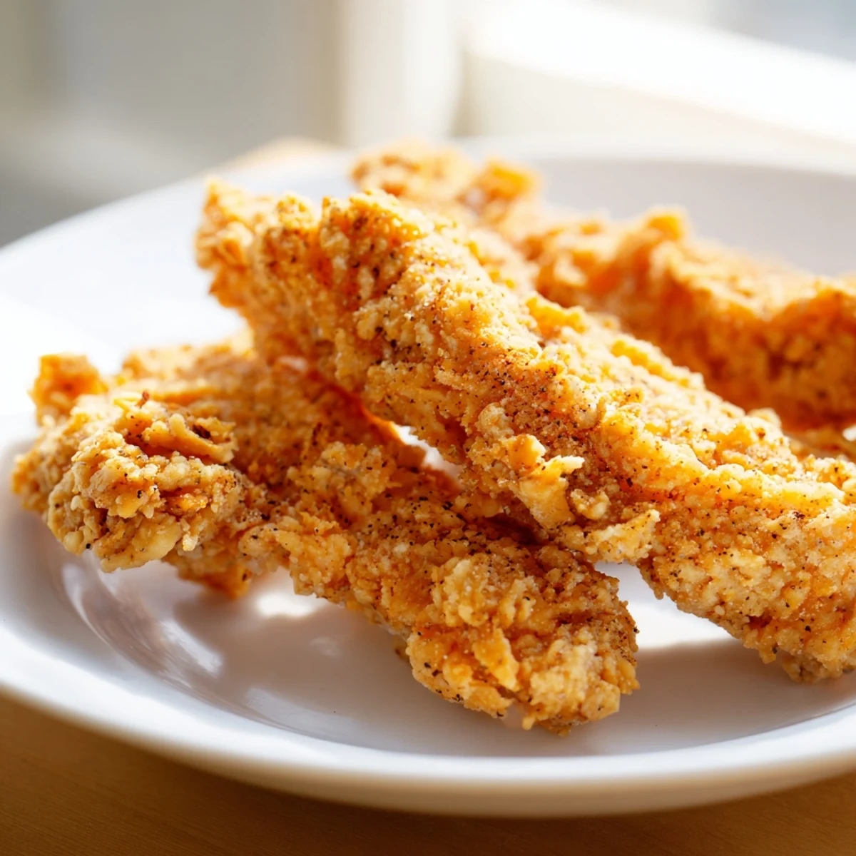 Crunchy buttermilk fried chicken tenders, ready to be served hot, with a perfectly seasoned, golden crust.