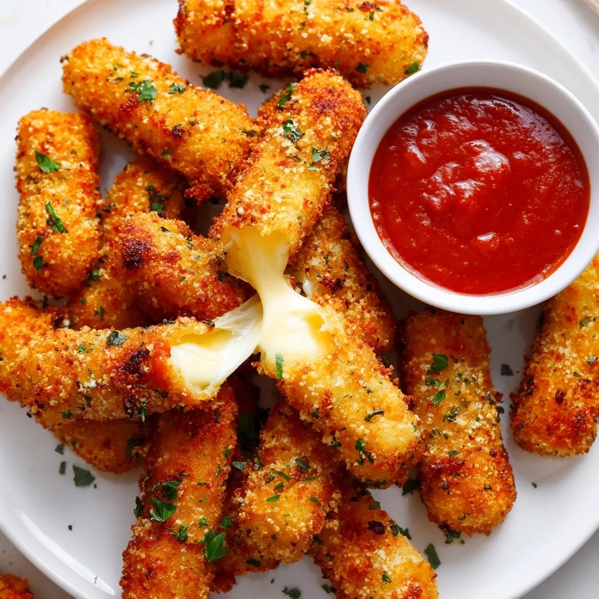 Perfectly cooked, gooey-centered air fryer mozzarella sticks, ready in minutes for a tasty snack.