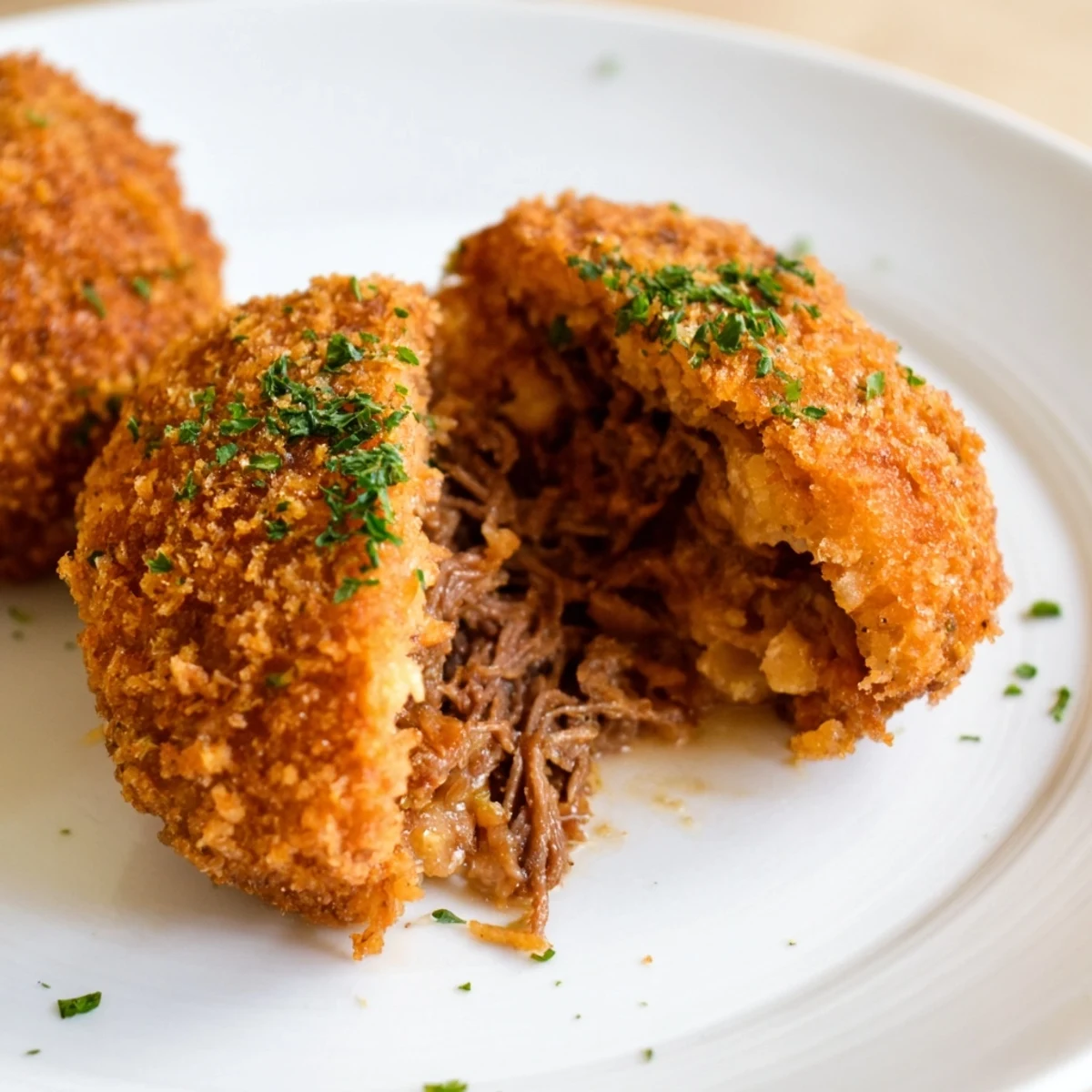 Golden, crispy Dutch croquettes, piping hot, ready to be served with creamy mustard.