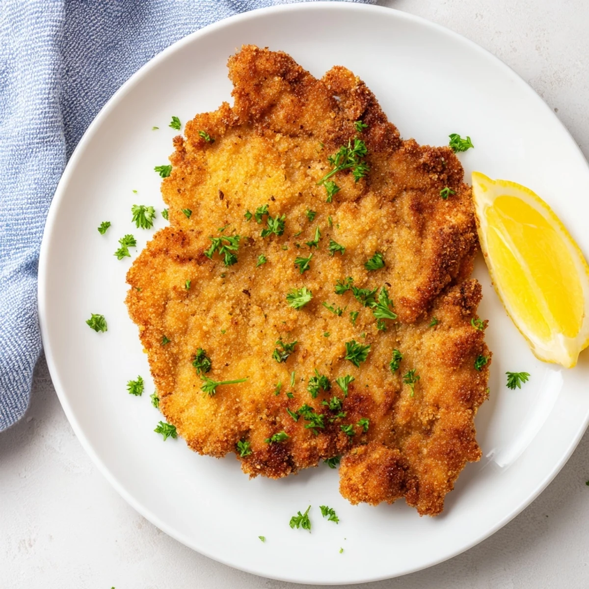 Imagine tender, breaded Austrian Wiener Schnitzel with a crispy exterior, ready for your plate.