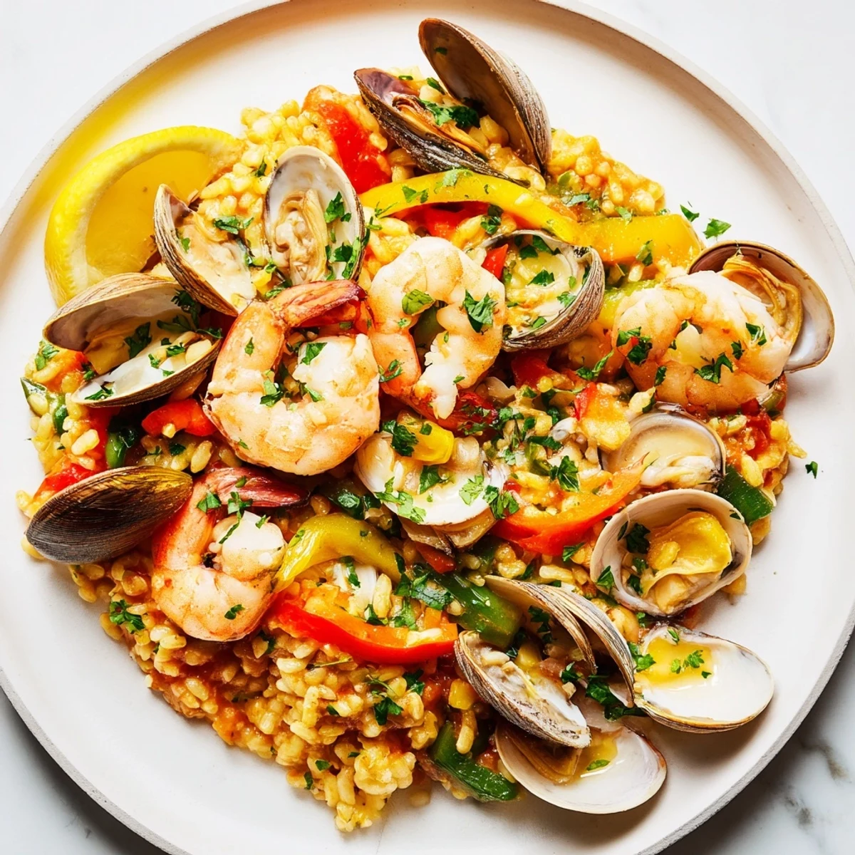 Sizzling Spanish Seafood Paella with colorful shrimp, mussels, and clams, ready to savor.