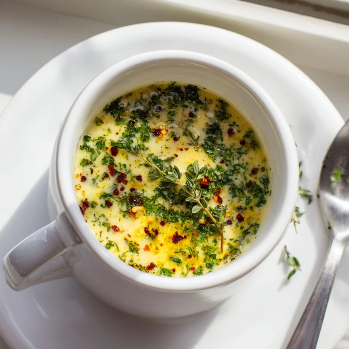 Vibrant Cowboy Butter Sauce served as a dip for steamed vegetables and crusty artisan bread.
