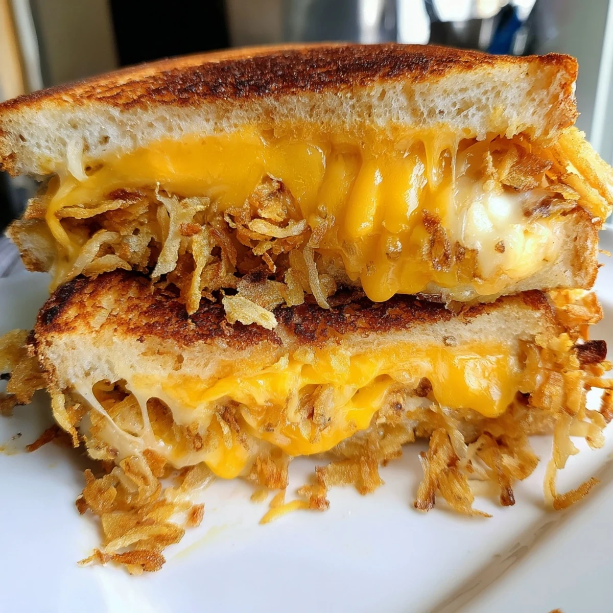 This vegetarian Crispy Onion Grilled Cheese is perfect with a steaming bowl of tomato soup.