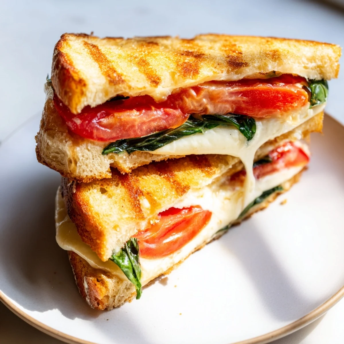 Sizzling Panini Press Innovations Mediterranean veggie panini with feta, grilled eggplant, and zucchini on focaccia.