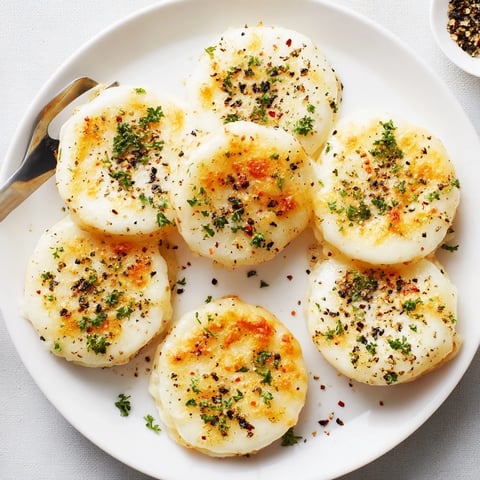 Golden, melty stacks of Crispy Rice Cake Cheese Stacks with herbs, baked to a crunchy golden-brown finish.