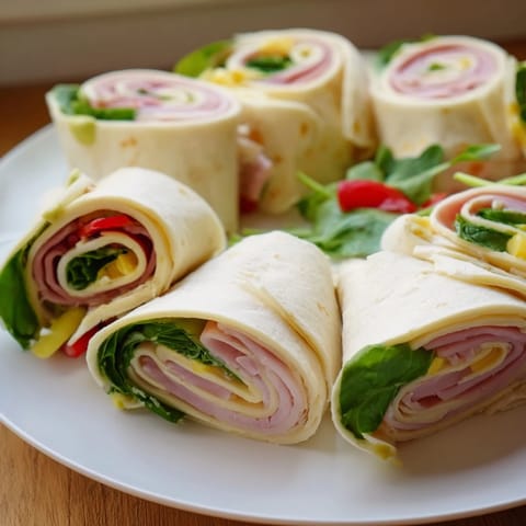 Freshly made Turkey and Provolone Pinwheels, perfect for a quick lunch or delicious party snack.