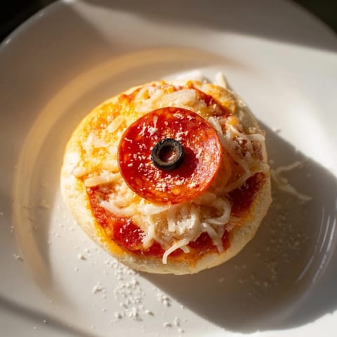 Santa Belt Mini Pizza Bites with melted mozzarella cheese and pepperoni "belts," ready to eat.