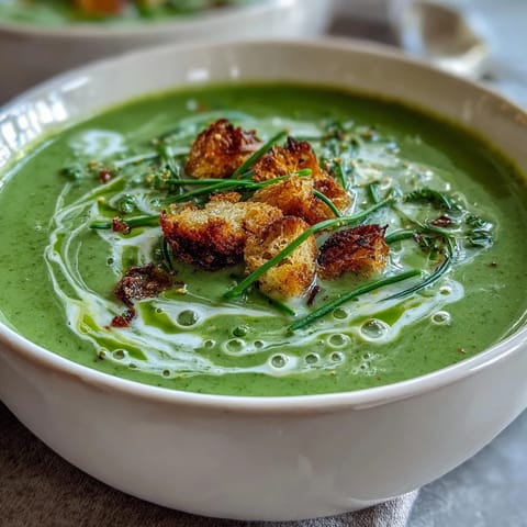 Velvety creamy broccoli soup, garnished with a swirl, ideal for a satisfying lunch.