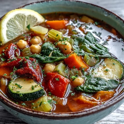 A vibrant, steaming bowl of Chickpea Stew featuring fresh spinach and colorful vegetables, perfect for dinner.