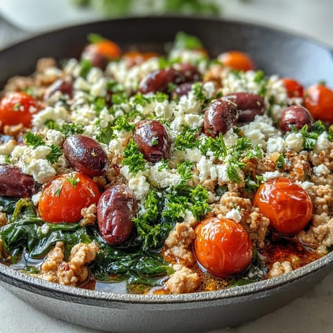 Crumbled feta and halved Kalamata olives top the savory ground chicken in this low-carb dinner.