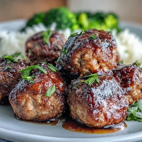 Honey Garlic Turkey Meatball Bowls feature glazed meatballs over fluffy rice and tender broccoli florets for a wholesome meal.