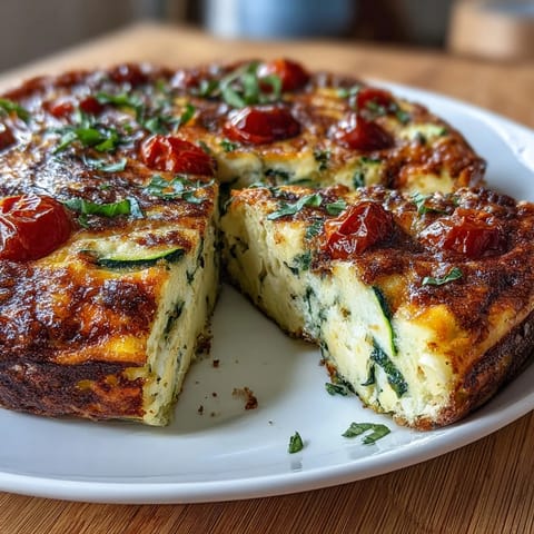 A light and fluffy zucchini and tomato frittata with fresh herbs, perfect for a healthy breakfast or brunch.  