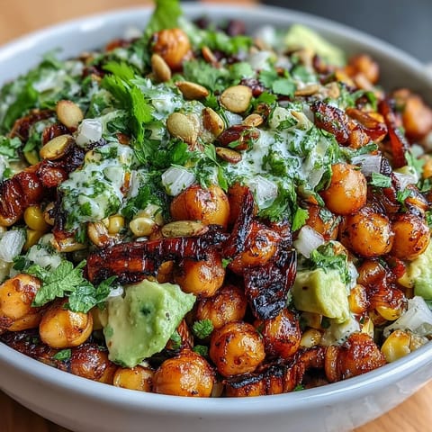 A vibrant salad featuring sweet corn, hearty chickpeas, and tangy chili-lime dressing, perfect for summer gatherings or as a side.