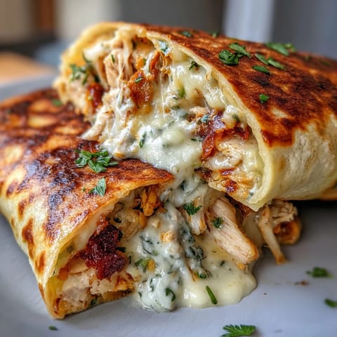 Low carb cheesy garlic chicken wraps with tender shredded chicken, melty cheeses, and savory garlic in golden tortillas.  