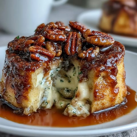 Light and airy sweet potato soufflé infused with warm spices, crowned with crunchy candied pecans for texture.  