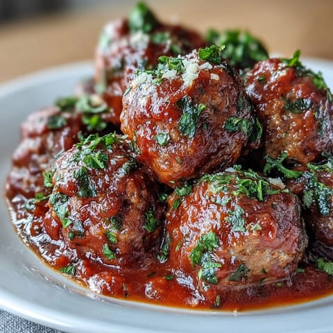 Slow Cooker Meatballs simmering in a rich, herby tomato sauce, tender and juicy for easy entertaining.  