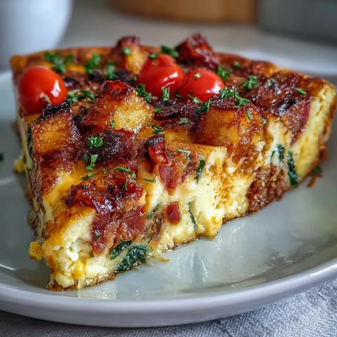 Golden one-pan ham and cheese frittata loaded with diced ham, melted cheddar, and fresh spinach in a fluffy egg base.