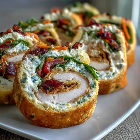 Vibrant pinwheel sandwiches with turkey, cheese, and shredded carrots, rolled into bite-sized snacks for kids.