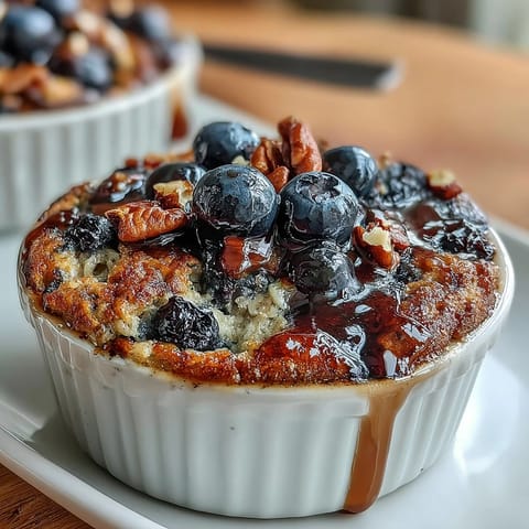 Wholesome blueberry baked oats topped with fresh berries and crunchy nuts, a naturally sweet breakfast treat.