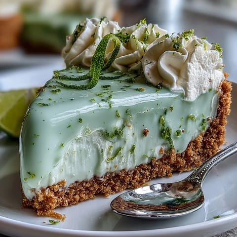 Creamy No-Bake Key Lime Pie with a golden graham cracker crust.