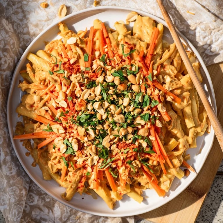 Freshly made Spicy Peanut Noodle Salad, a flavorful and easy vegetarian Asian-inspired dish.