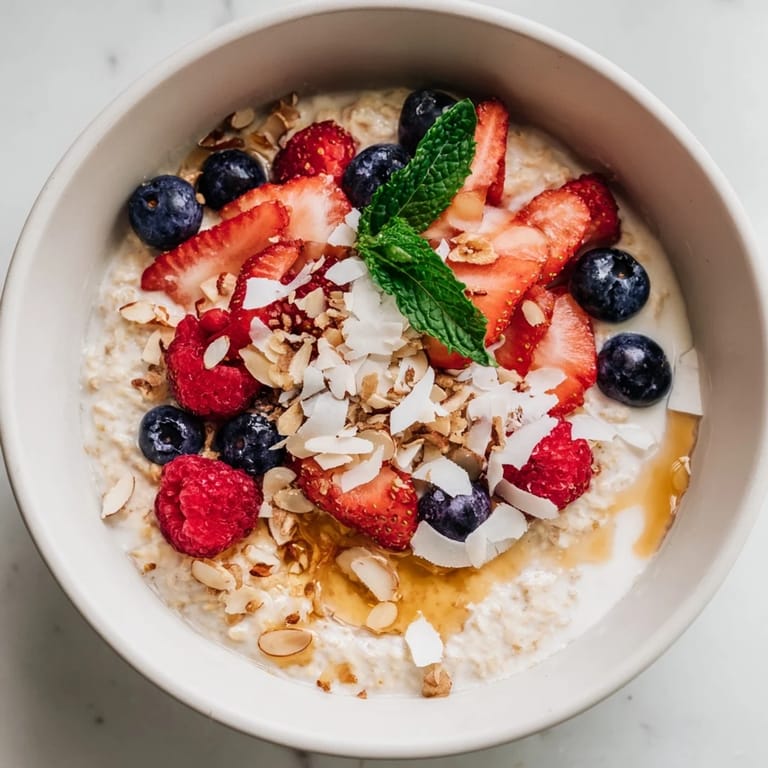 Enjoy this healthy and easy overnight oats with berries and honey, cold and ready to eat this morning.