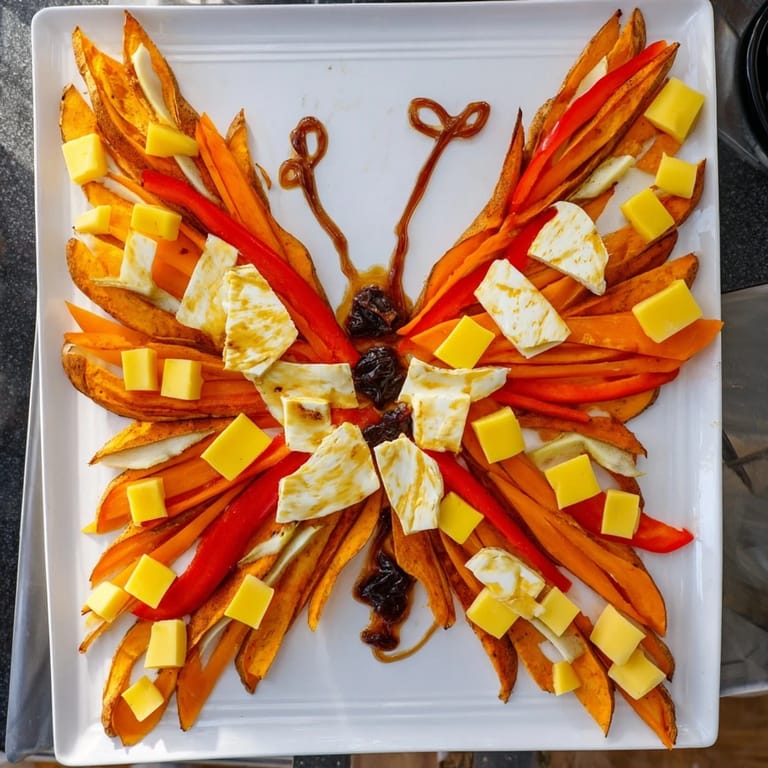 This beautiful platter of Monarch Butterfly Wings shows artful veggie and cheese patterns ready to eat.