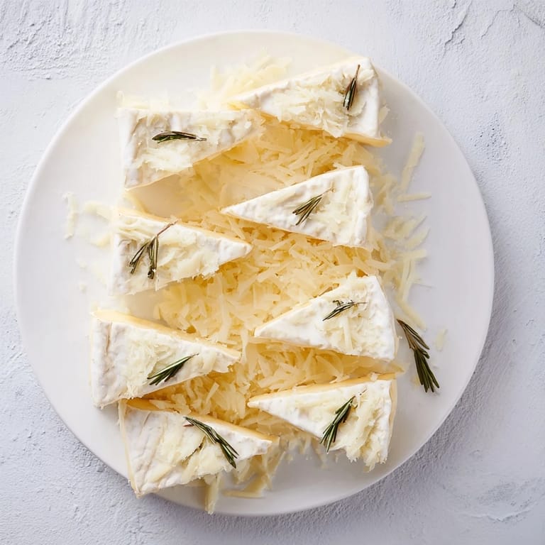 Easy Snowcapped Range recipe: Brie wedges shaped like peaks, with a Parmesan snow dusting and thyme garnish.