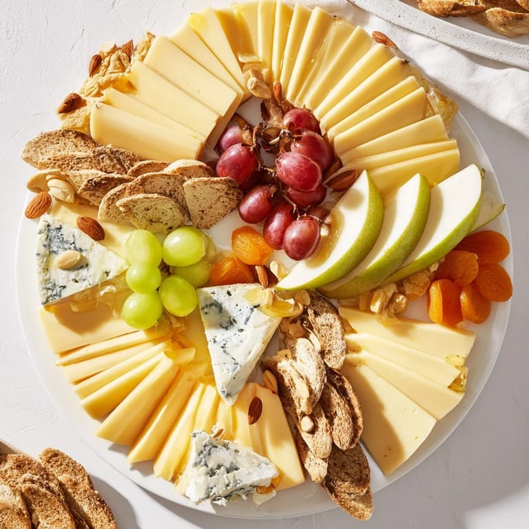 Imagine the Art Deco Arch Cheese Platter: Brie, fruit, and almonds enhance this stunning appetizer.