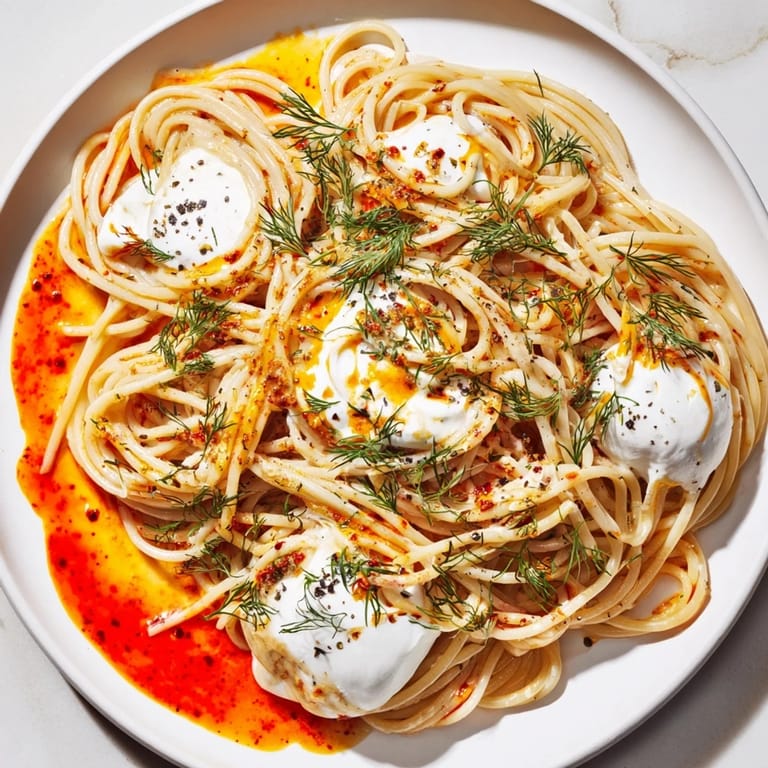 This Turkish Pasta with Paprika Butter features creamy yogurt and spicy paprika butter drizzled over perfectly cooked pasta.