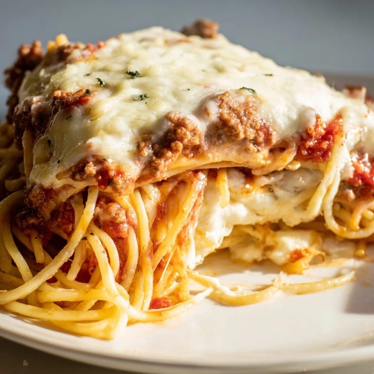 Imagine a close-up of the bubbling, cheesy top of the Million Dollar Spaghetti, fresh from the oven.