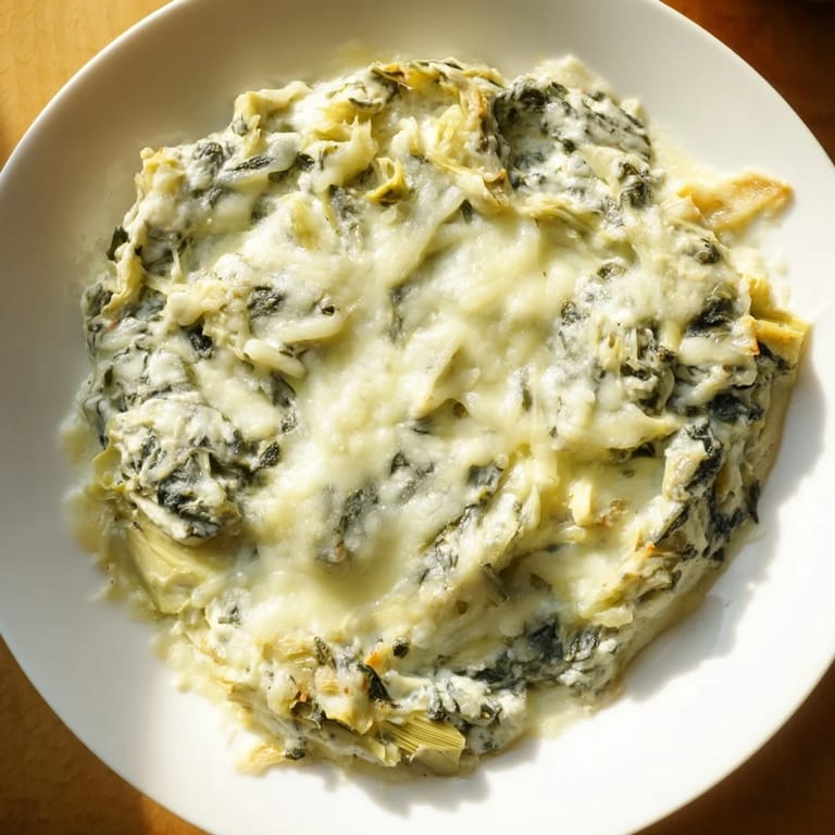 Warm and creamy Spinach Artichoke Dip, fresh from the oven, offering a savory taste sensation.