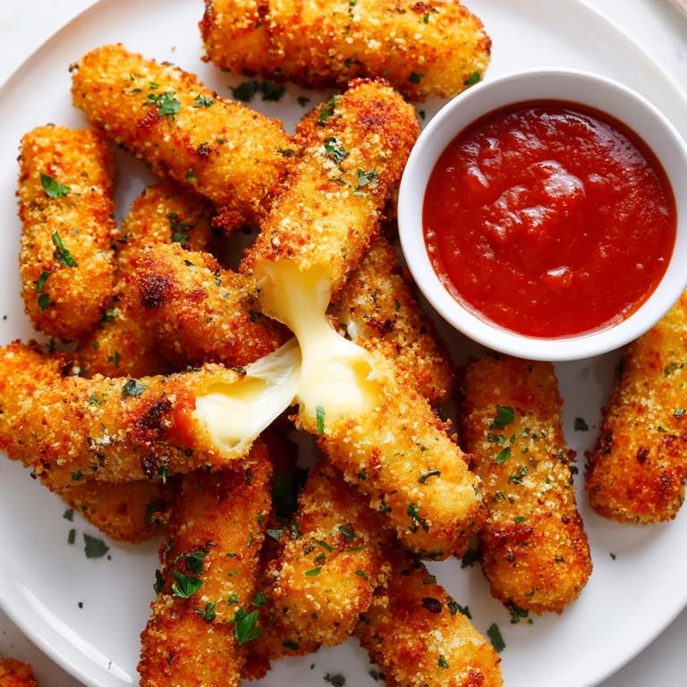 Perfectly cooked, gooey-centered air fryer mozzarella sticks, ready in minutes for a tasty snack.