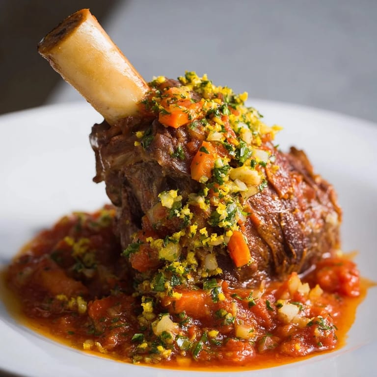 This delicious Osso Buco features beautifully browned veal shanks, slow-cooked to fork-tender perfection.