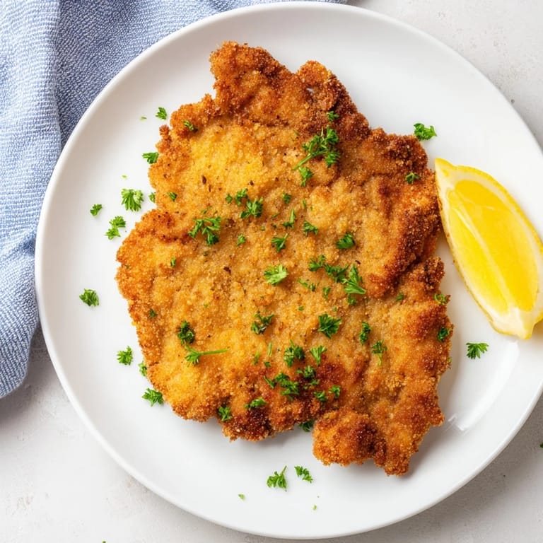Imagine tender, breaded Austrian Wiener Schnitzel with a crispy exterior, ready for your plate.