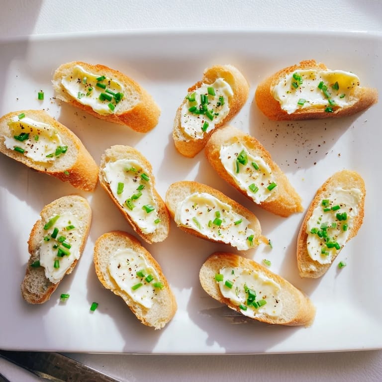 Artfully arranged vodka butter crostini on a rustic wooden board, highlighting their crunchy texture and savory vodka butter spread.